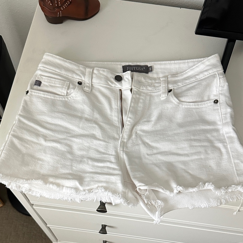 Just USA Women's Frayed White Jean Shorts